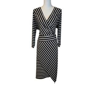 Lane Bryant Striped Faux Wrap Midi Dress Size 18/20 Black Career Preppy Feminine